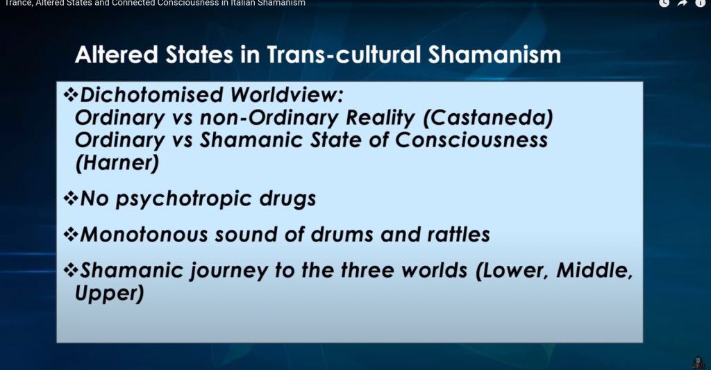 Lecture slide 6 Altered States in Trans cultural Shamanism
Text read by Dr Puca