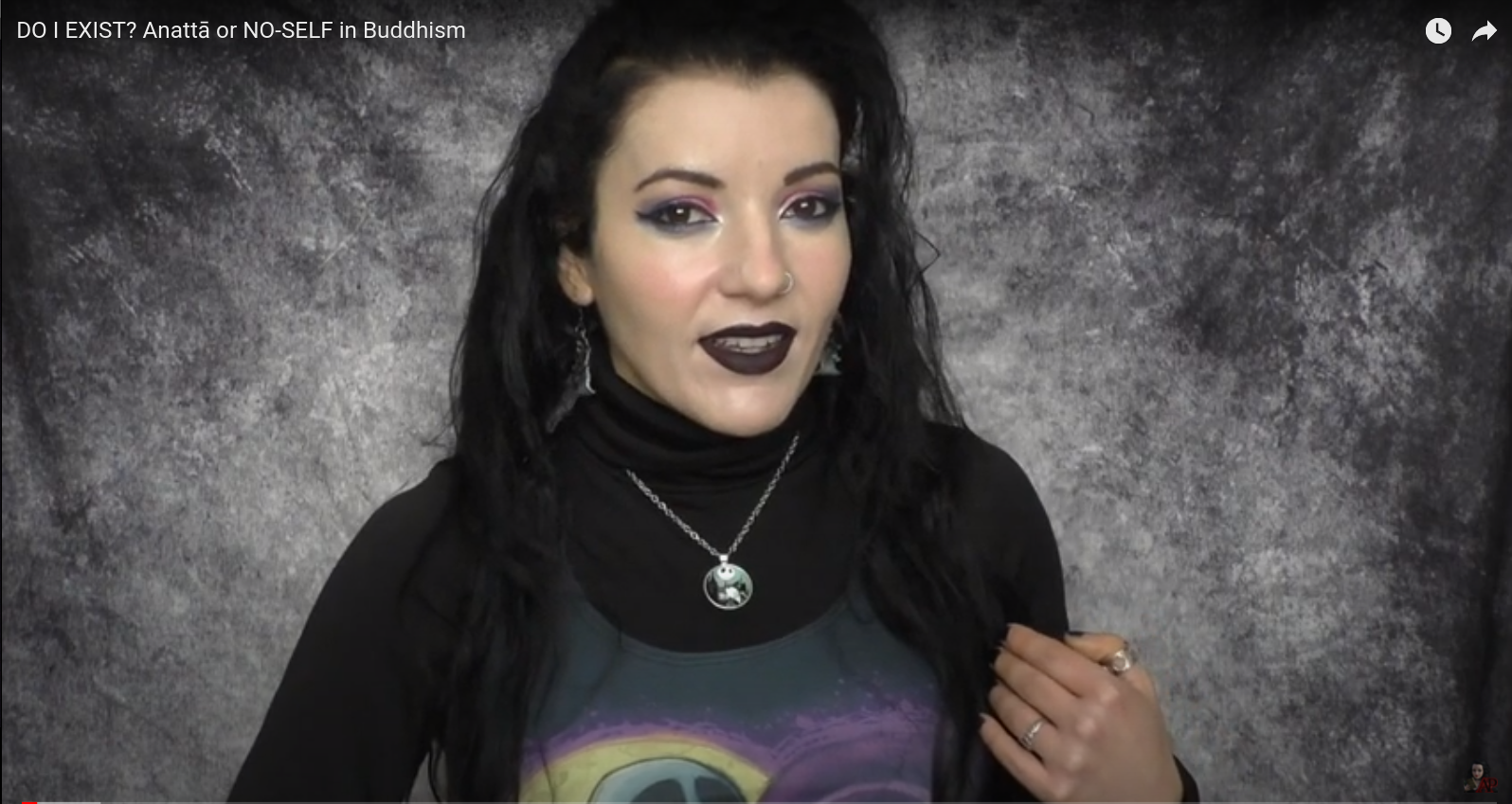 Angela Puca wearing a Skellington top and matching pendant