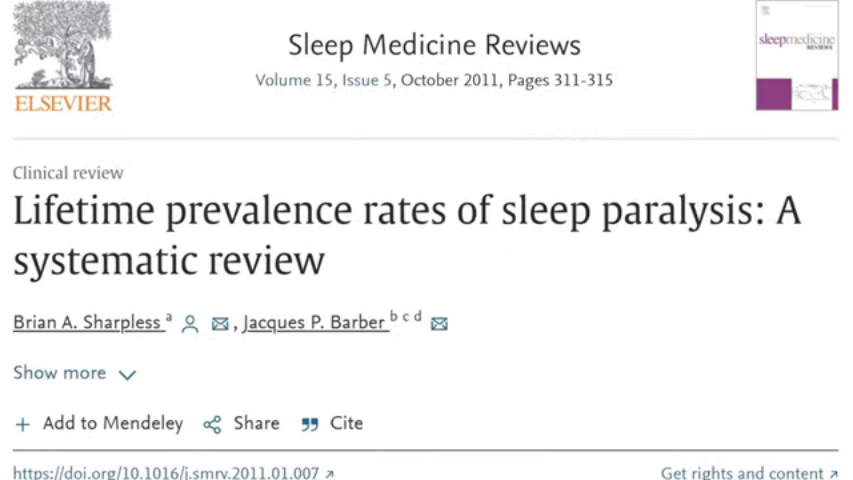 Paper: Lifetime prevalence rates of sleep paralysis
