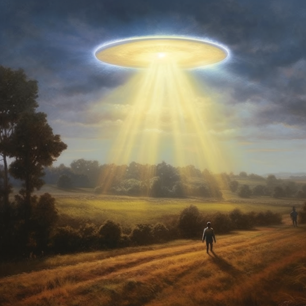A  man observing a UFO - Midjourney