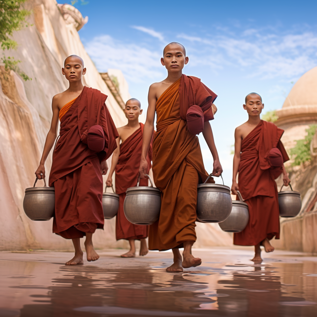 Buddhist Monks carrying water containers MJ