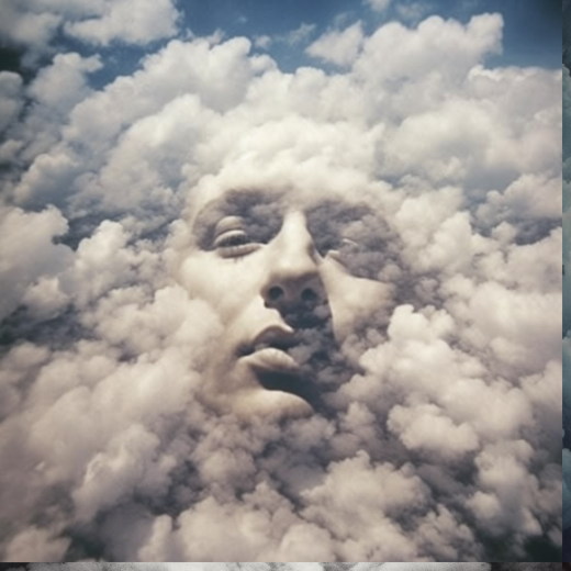 face in clouds Midjourney