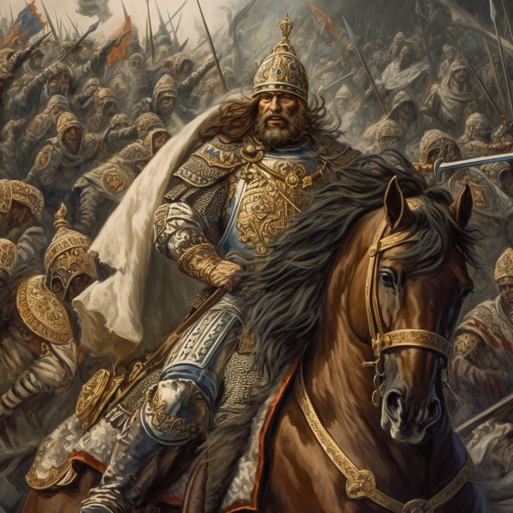 Charlemagne (or any medieval king) in battle Midjourney