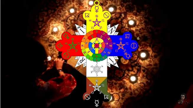 A ritual superimposed with the cross of the Hermetic Order of the Golden Dawn