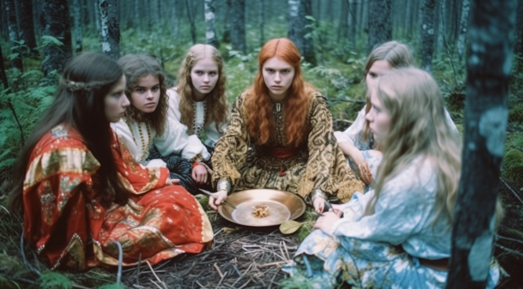 Folk magic ritual in forest Midjourney