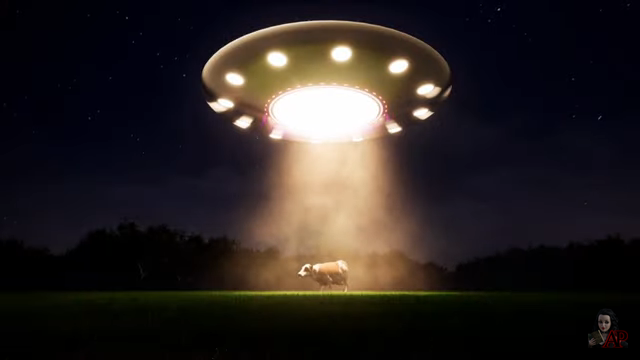 Cow illuminated by a UFO screenshot