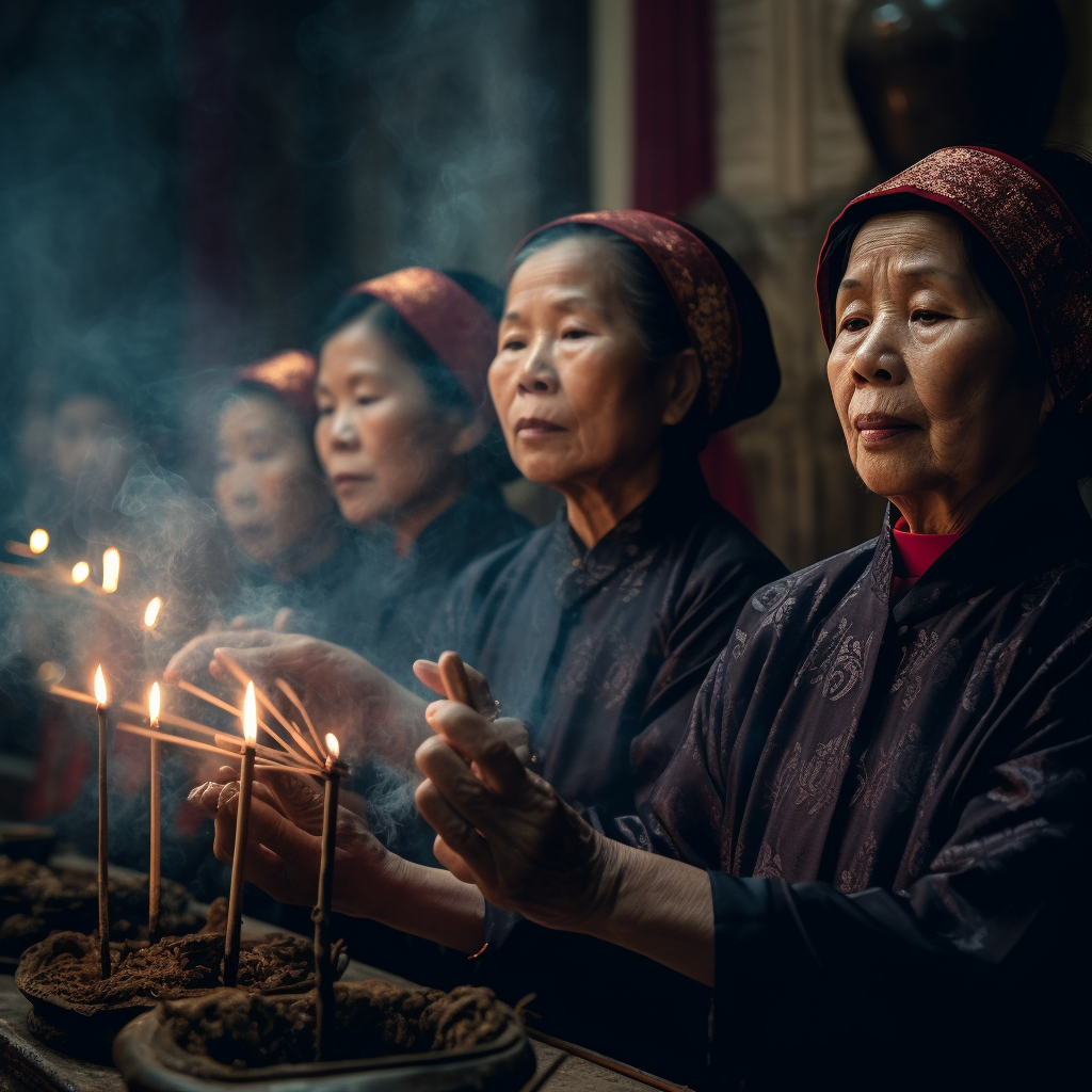 Asian women - ancestor worship - Midjourney