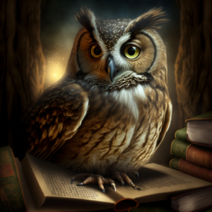 Owl perched on a book - midjourney