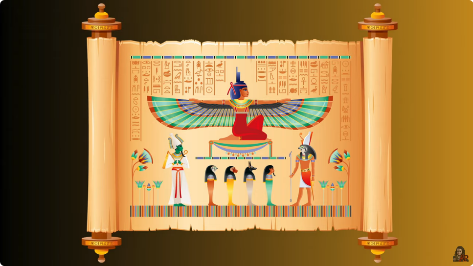 Papyrus roll with hieroglyphs and Kemetic images